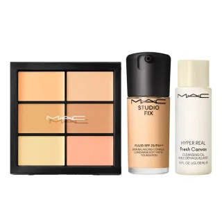 【M.A.C】六色遮瑕完美底妝組(超持妝六色遮瑕盤6g 多色任選+超持妝無瑕粉底液30ml  #詐片粉底/防曬)