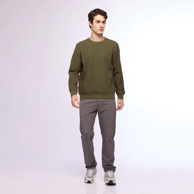 【NAUTICA】官方旗艦 男裝 經典LOGO拼線長袖T恤(軍綠色)