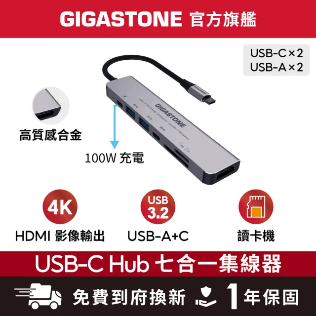 【Gigastone 立達國際】7合1多功能 100W PD充電 Type-C HUB集線器(HUB-P7/USB/Type-C/SD/HDMI/Micro SD)