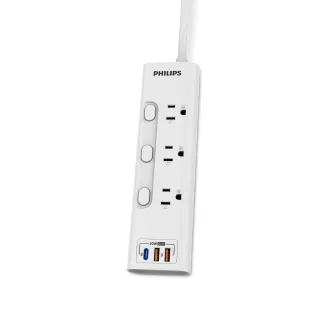 【Philips 飛利浦】5入組 新安規 3開3插 2USB+Type C PD 30W延長線1.8米 (CHP8431)