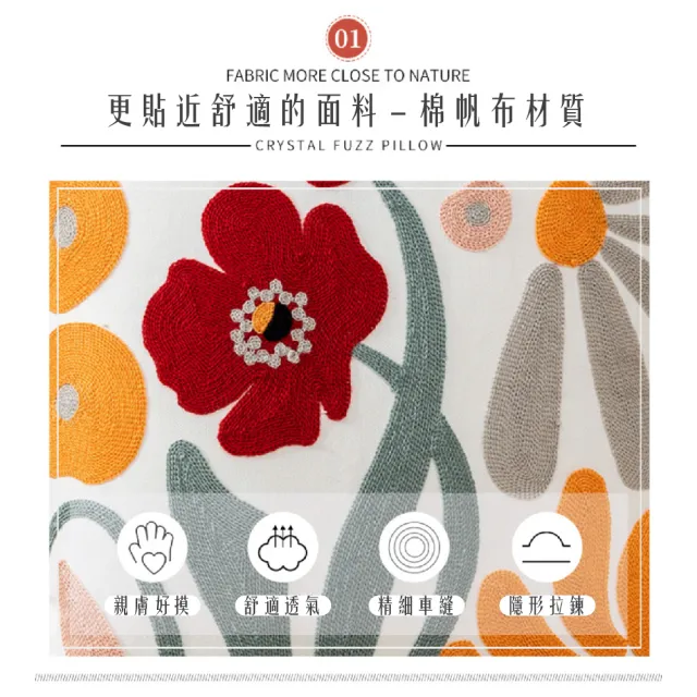【HEAVEN 研紡枕所】棉帆布花朵繡抱枕-45x45cm(含枕芯、抱枕、靠枕、沙發靠墊)