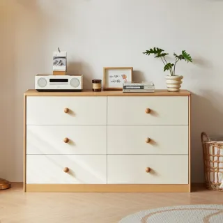 【hoi! 好好生活】Linsy趣巧模組球形把手六斗櫃1.2M 奶白+原木色 UD4E