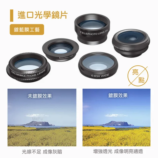 【APEXEL】手機專用 多功能五合一鏡頭組(廣角鏡頭 魚眼鏡頭 微距鏡頭 多用途組合)