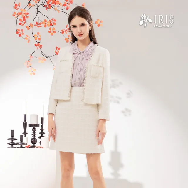 【IRIS 艾莉詩】法式粗呢純色外套-淺米白(56519)
