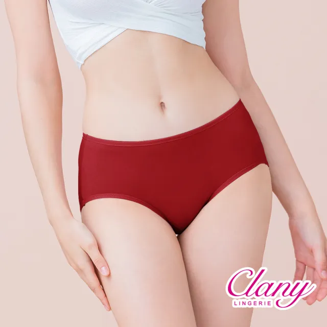 【Clany 可蘭霓】台灣製絲蛋白莫代爾美膚內褲 ｜透氣低敏中腰包臀女內褲 M–XL(熱情紅 2152-96)