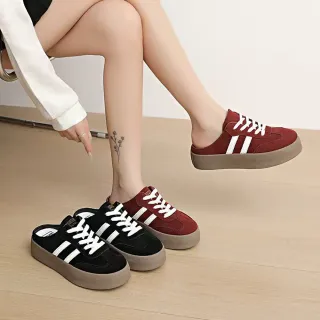 【Alberta】偏小 36-44加大尺碼 前包後空德訓懶人鞋 穆勒鞋 時尚二槓休閒鞋 2色