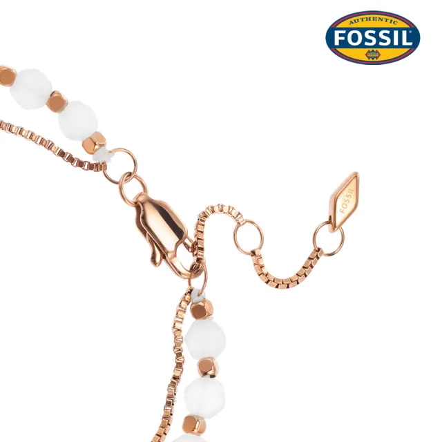 【FOSSIL】粉晶玫瑰金雙圈手鍊-白色 JF04444791
