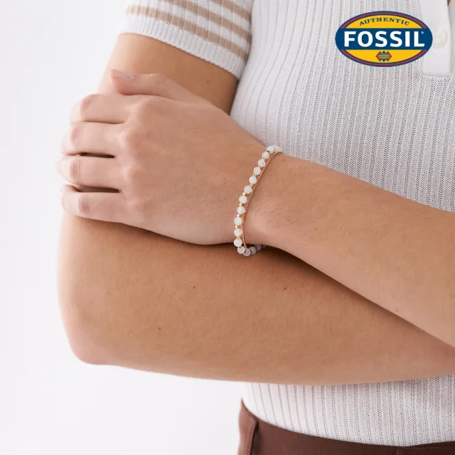 【FOSSIL】粉晶玫瑰金雙圈手鍊-白色 JF04444791