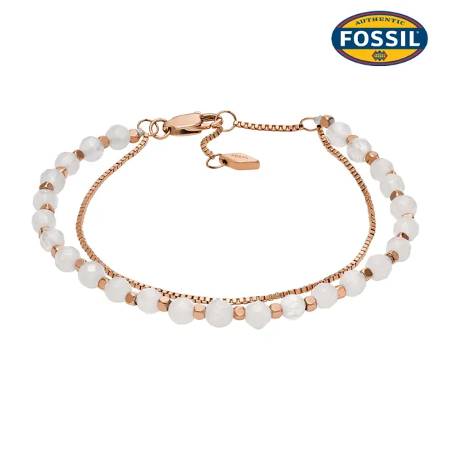 【FOSSIL】粉晶玫瑰金雙圈手鍊-白色 JF04444791