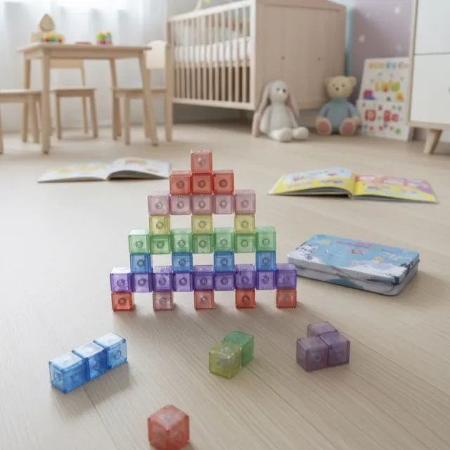 【Bellebaby】透明小磁吸積木-24顆入(STEAM教具/益智玩具/磁吸積木/磁力片/迷你積木)