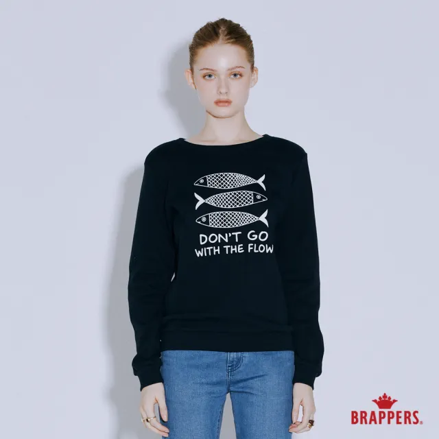 【BRAPPERS】女款 三條魚印花圓領上衣-深藍