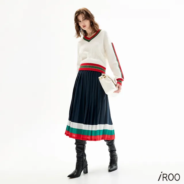 【iROO】飄逸百摺跳色中長裙