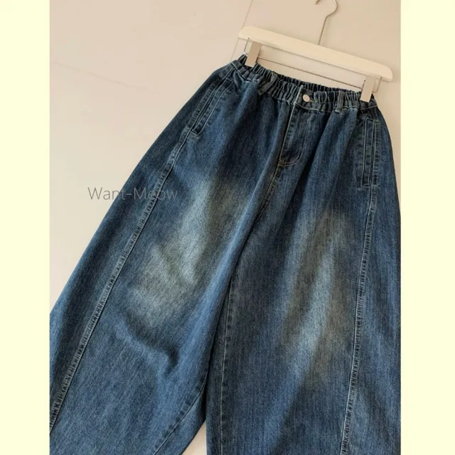 【Want-Meow】80公斤可穿/百搭神器鬆緊牛仔哈倫褲牛仔褲(大碼/大尺碼/加大碼/牛仔哈倫褲)