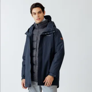 【Hilltop 山頂鳥】GORE-TEX二合一 防水透氣石墨烯蓄熱羽絨長版大衣外套 男款 深藍｜PF21XM64ECEK