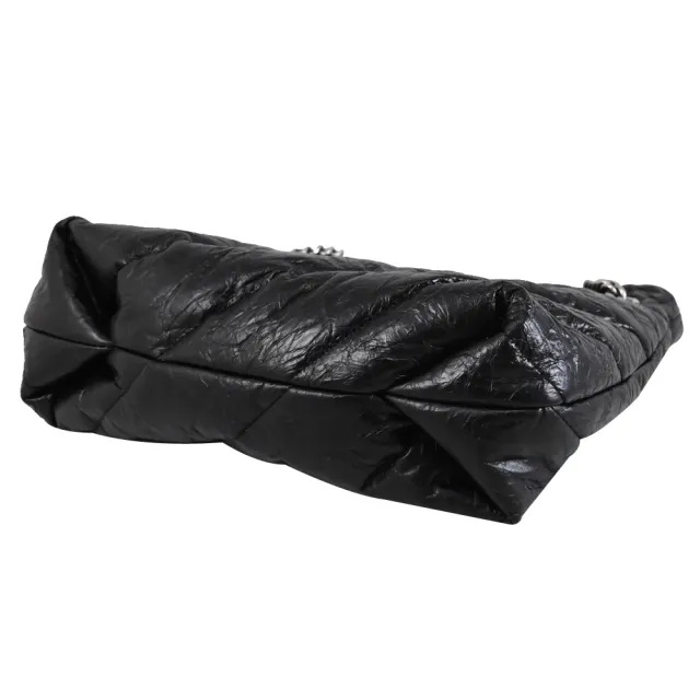 【Balenciaga 巴黎世家】CRUSH TOTE 品牌雙B LOGO揉製牛皮托特包鍊包(黑XS)
