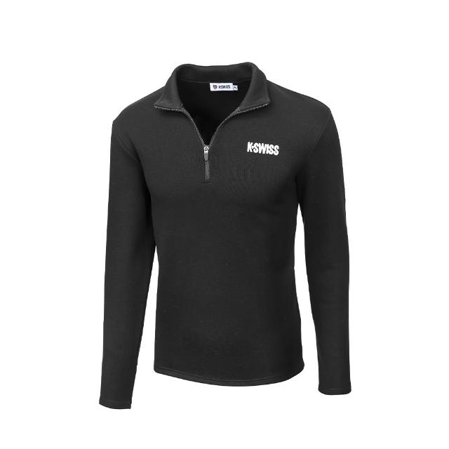 【K-SWISS】休閒長袖 MOCK NECK SW 半開襟 拉鍊 男款 黑色 1012494-001
