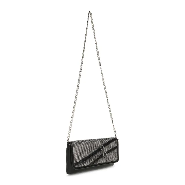 【steve madden】閃鑽雙帶翻蓋斜背包 BFRANCE(黑色)