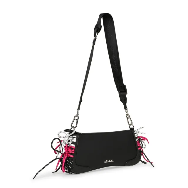 【steve madden】三色綁帶造型寬帶斜背包 BSENNA(黑色)