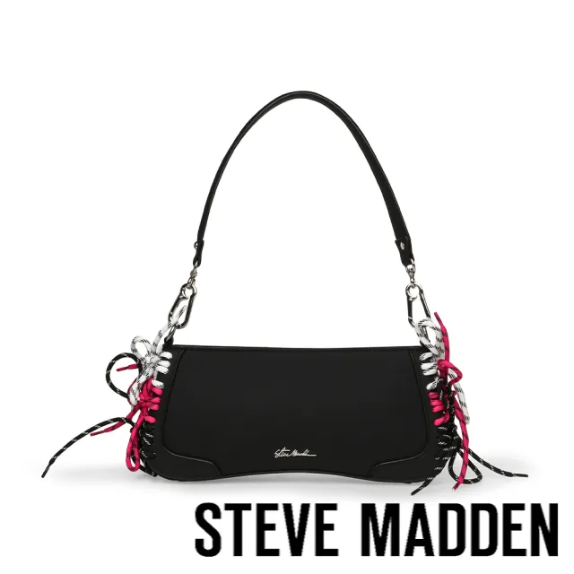 【steve madden】三色綁帶造型寬帶斜背包 BSENNA(黑色)