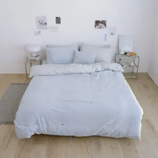 【翔仔居家】雙層紗刺繡 鋪棉被套床包組4件組-小富士(特大/雙人特大床包/純棉床包/純棉被套)