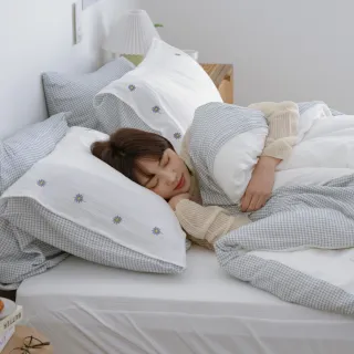 【翔仔居家】雙層紗刺繡 鋪棉被套床包組4件組-花漾(雙人/雙人床包/純棉床包/純棉被套)