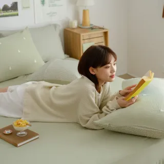 【翔仔居家】雙層紗刺繡 素色床包+刺繡枕套-3件組-森語(雙人/雙人床包/純棉床包/床包枕套組)