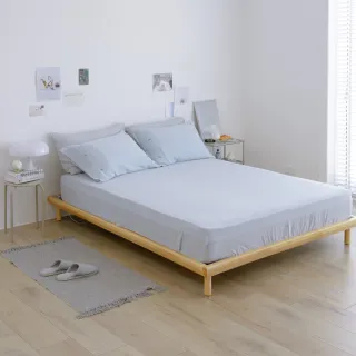 【翔仔居家】雙層紗刺繡 素色床包+刺繡枕套-3件組-小富士(特大/雙人特大床包/純棉床包/床包枕套組)