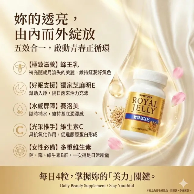 【Suntory 三得利】蜂王乳+芝麻明E*2瓶+10日(共280錠)