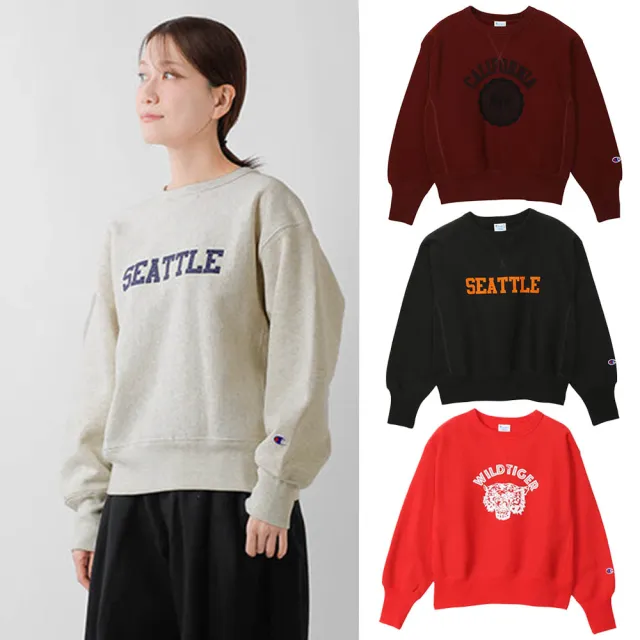 【Champion】官方直營 女款-CASUAL 寬版印花長袖大學T -4色 (CW-C003日規)
