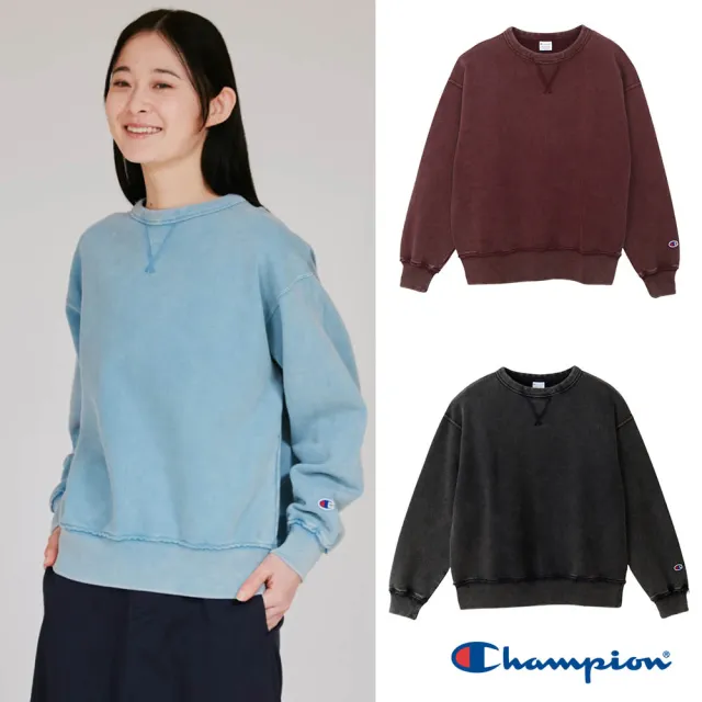 【Champion】官方直營 女款-CASUAL 寬版素面復古水洗長袖大學T -3色 (CW-C014 日規)