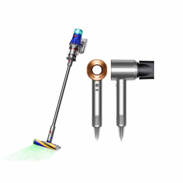 【dyson 戴森】V12 強勁智慧無線吸塵器 + HD08 吹風機 溫控 負離子(銀銅色) (超值組)