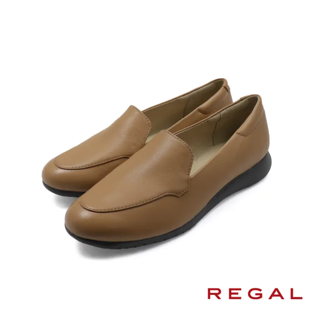 【REGAL】日本素面典雅真皮氣墊緩衝樂福鞋 棕色(F68R-DG)