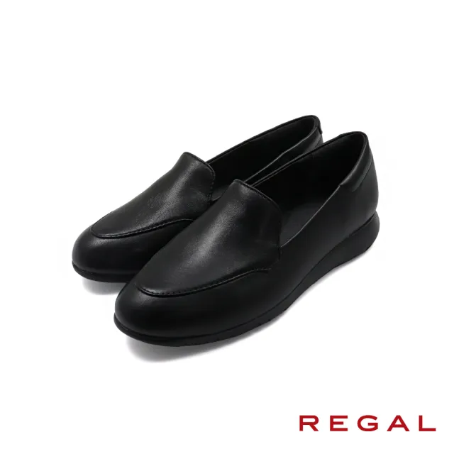 【REGAL】日本素面典雅真皮氣墊緩衝樂福鞋 黑色(F68R-BL)