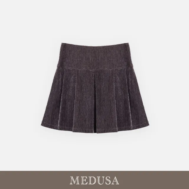 【MEDUSA 曼度莎】現貨-層次復古絨感百褶短裙（M-XL）｜女休閒短裙 復古穿搭 絨布短裙（701-1130C）