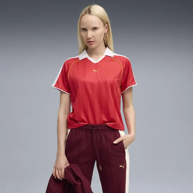 【PUMA官方旗艦】流行系列T7足球風短袖Polo衫 女性 63215711(短Polo)