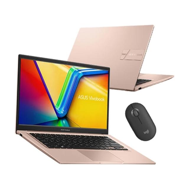 【ASUS】無線滑鼠組★i7/Core7任選 - 14吋十核16G輕薄筆電-蜜誘金(VivoBook X1404VA/16G/1TB SSD/W11)