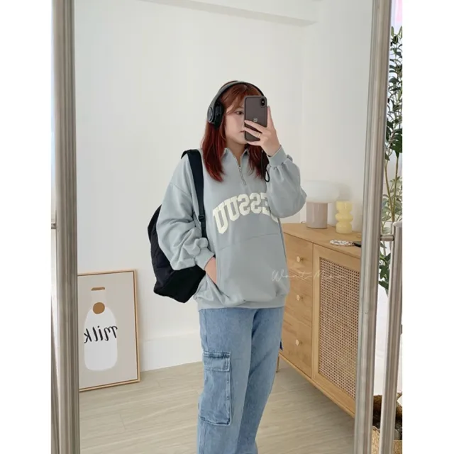 【Want-Meow】自訂款100公斤可穿/獨家自家設計淺藍直筒工裝褲鬆緊褲頭男友褲牛仔褲(大尺碼/大碼/工裝褲)