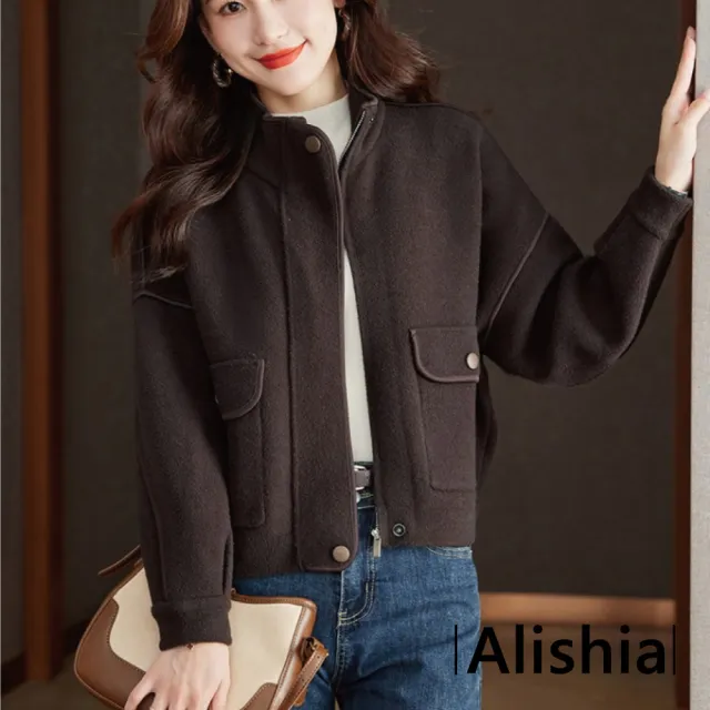 【Alishia】時尚簡約寬鬆立領短版外套 夾克 M-3XL (米/咖/黑)