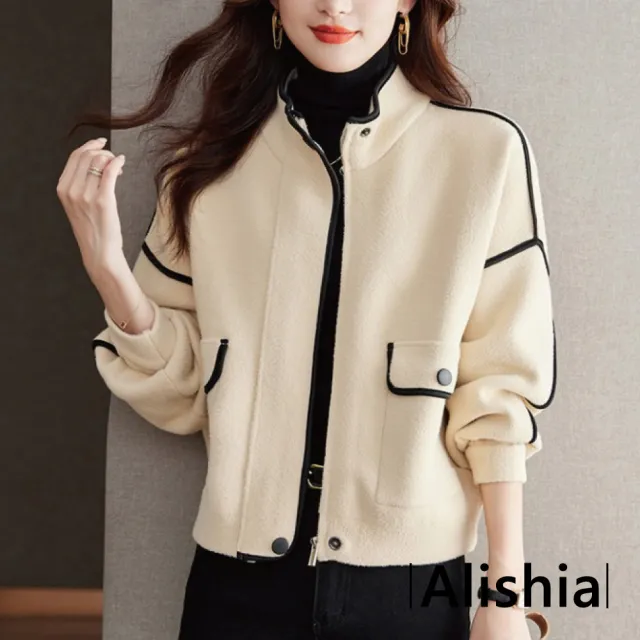 【Alishia】時尚簡約寬鬆立領短版外套 夾克 M-3XL (米/咖/黑)