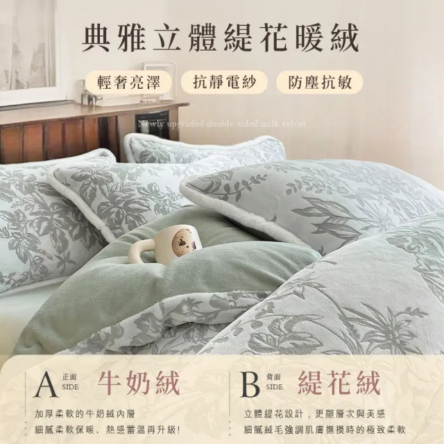 【BELLE VIE】輕奢立體緹花暖絨 抗靜電牛奶絨 雙人被套毯被(180x210cm 多色任選 冬被 棉被)