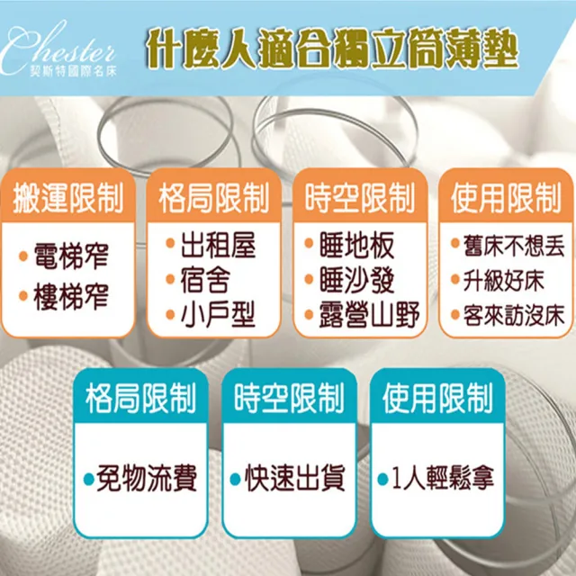 【Chester 契斯特】床墊 獨立筒 薄形 薄墊 經典職人緹花布-5尺(雙人)