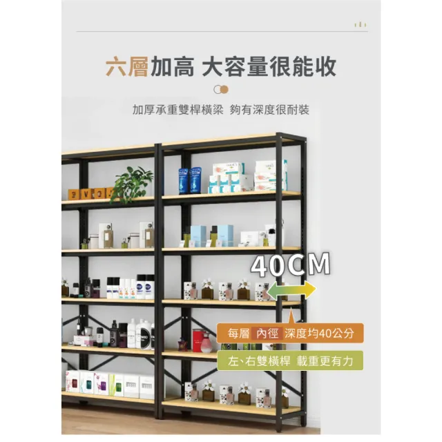 【慢慢家居】專人組裝-層高任意調-鋼木超耐重大容量六層置物架 電器架(W90xD40xH200cm)