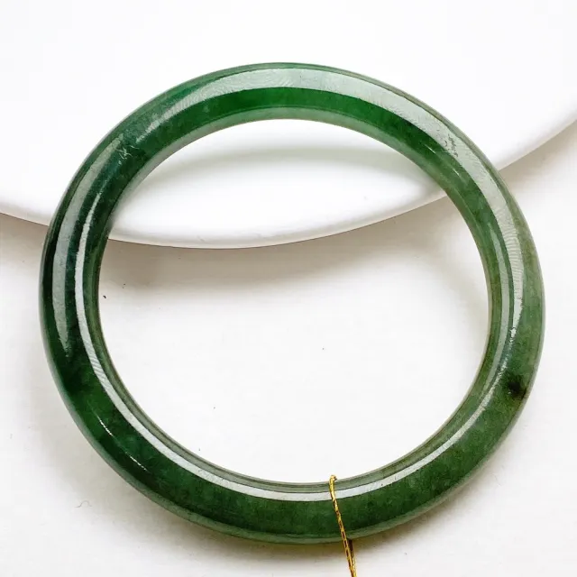 【玉我翡翠】翡翠手鐲 綠油青細圓條 手圍16.8mm M15864 緬甸A貨翡翠(精美包裝禮盒出貨/天然A貨翡翠)