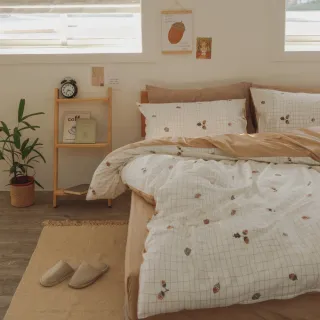 【翔仔居家】100%精梳純棉 兩用舖棉被套床包4件組-橡實(加大/雙人加大床包/純棉床包/純棉被套)