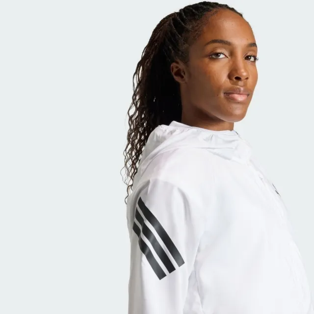 【adidas 愛迪達】Adi365 3s Jkt 女 連帽外套 運動外套 防風 白 黑 亞版(KQ8072)