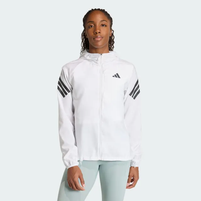 【adidas 愛迪達】Adi365 3s Jkt 女 連帽外套 運動外套 防風 白 黑 亞版(KQ8072)