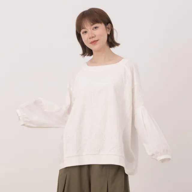 【MOSS CLUB】蕾絲拼接拉克蘭澎袖上衣 黑 白