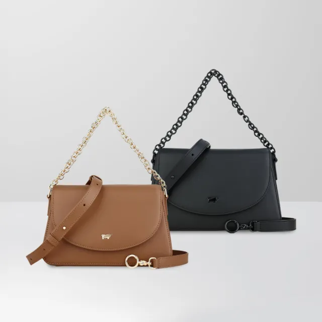 【BRAUN BUFFEL 德國小金牛】卡諾 斜背包-黑色/麥色(BF871-11-BK/BRA) 女包送禮推薦