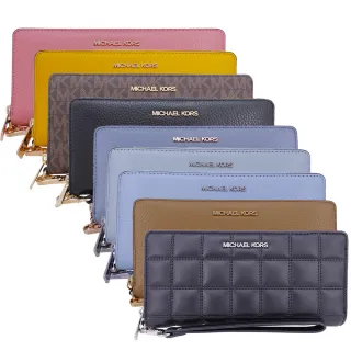 【Michael Kors】JET SET 荔枝紋 絎縫方格 拉鍊手拿多卡長夾(多色任選)