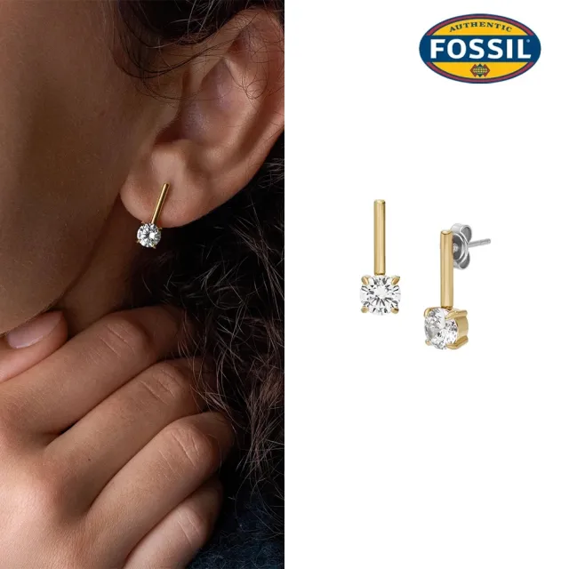 【FOSSIL】Ellis 晶光綺鏈不鏽鋼耳環-金色 JF04897710